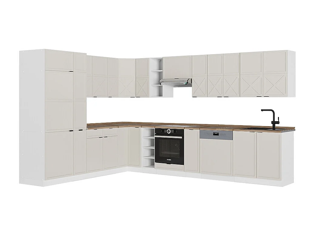 Cuisine en angle grisbeige/blanc 347x60x81.6 fame-line