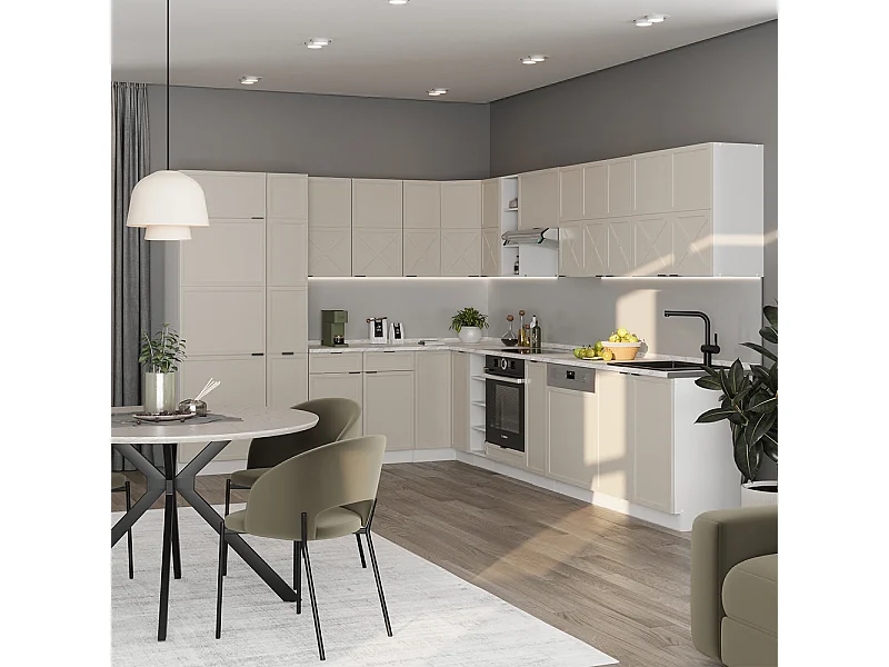 Cuisine en angle grisbeige/blanc 347x60x81.6 fame-line