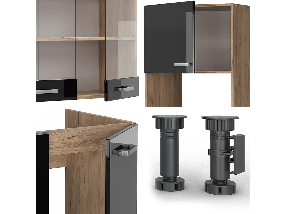 Cucina angolare completa rovere nero/oro lucido 247x46x81.6 r-line