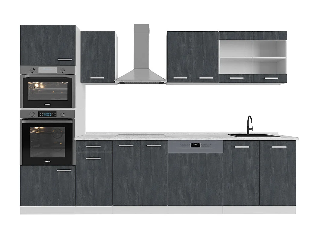 Cuisine noir béton/blanc 300x46x81.6 r-line