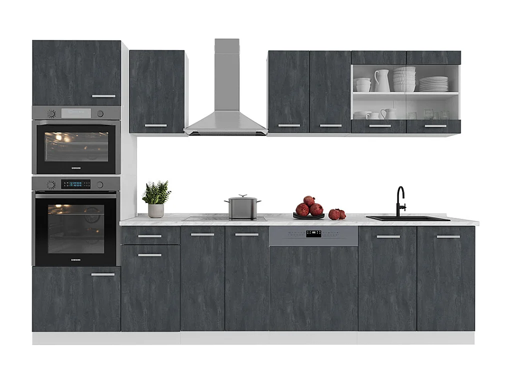 Cuisine noir béton/blanc 300x46x81.6 r-line