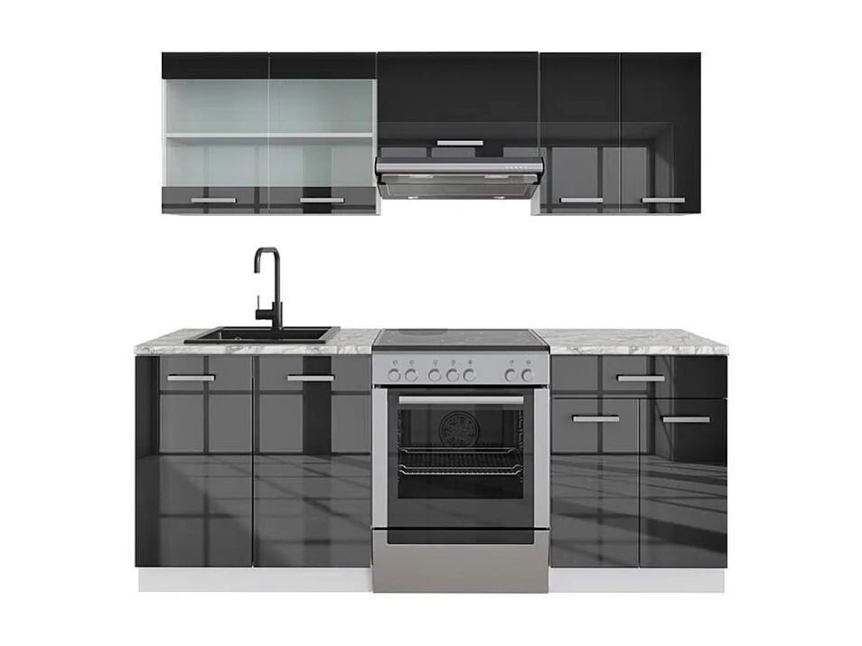 Cuisine anthracite brillant/blanc 200x60x81.6 r-line