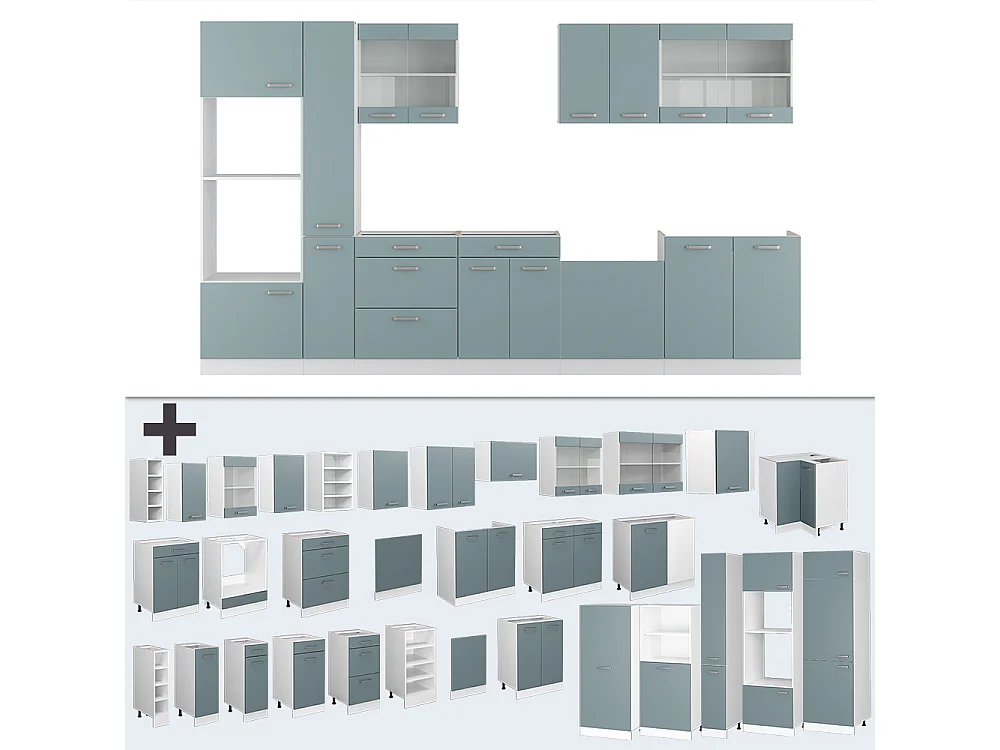 Cucina componibile blu-grigio/bianco 350x46x81.6 r-line