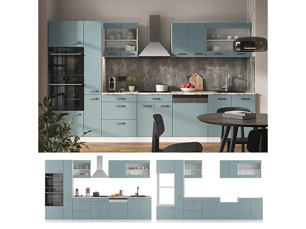 Cucina componibile blu-grigio/bianco 350x46x81.6 r-line