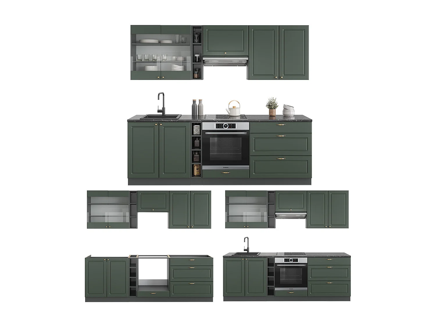 Cuisine vert et or campagne/anthracite 235x60x81.6 fame-line