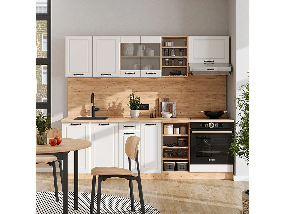 Cuisine blanc campagnard/chêne doré 240x46x81.6 r-line