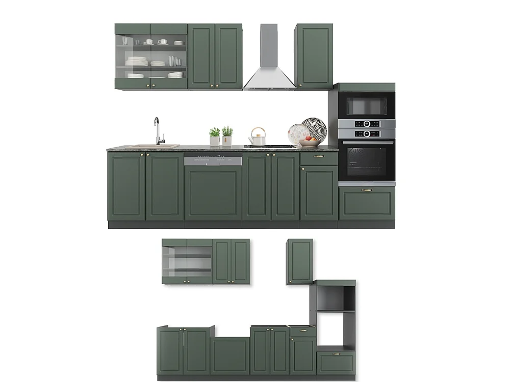 Cuisine vert et or campagne/anthracite 300x46x81.6 fame-line