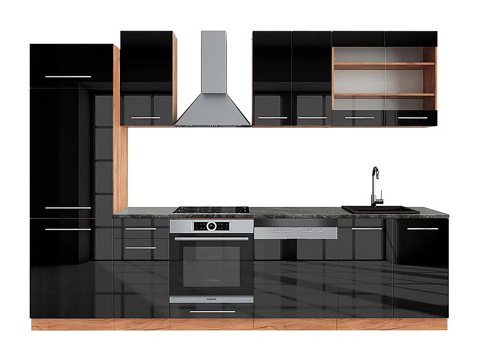 Cuisine anthracite brillant/chêne doré 300x60x81.6 fame-line
