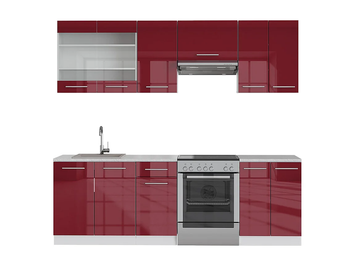 Køkkenrække bordeaux højglans/hvid 240x46x81.6 fame-line