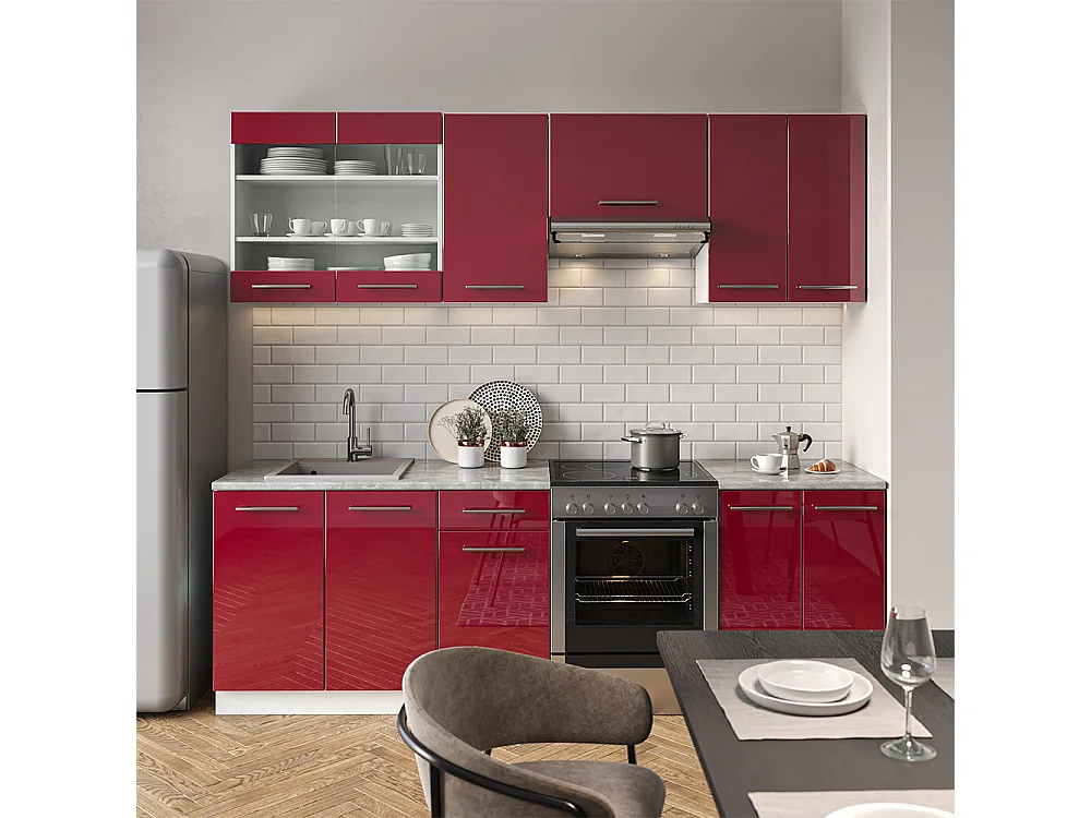 Køkkenrække bordeaux højglans/hvid 240x46x81.6 fame-line