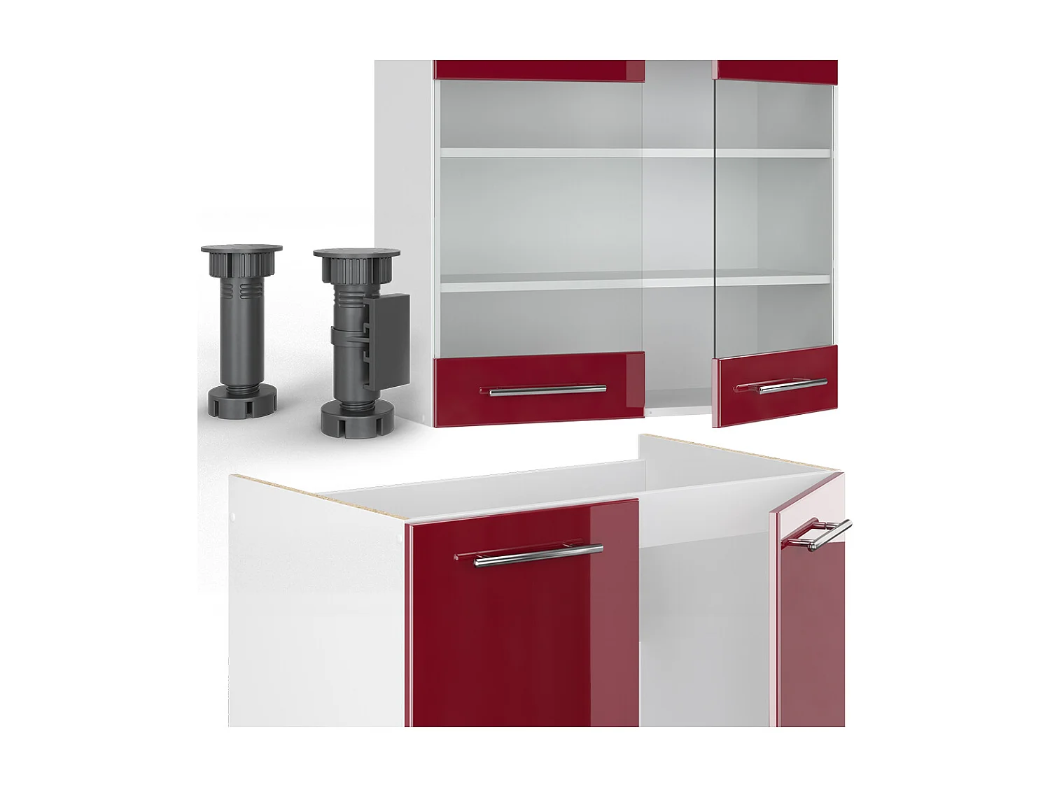 Køkkenrække bordeaux højglans/hvid 240x46x81.6 fame-line