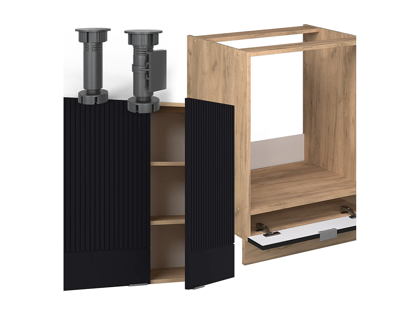 Cocina esquinera rayas negras/roble dorado 190x60x81.6 fame-line