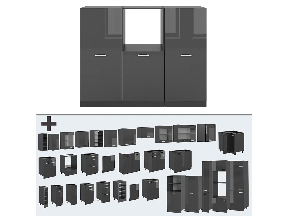 Bloque de cocina antracita brillo intenso/antracita 180x46x81.6 r-line