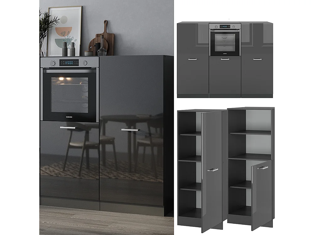 Bloc cuisine anthracite brillant/anthracite 180x46x81.6 r-line