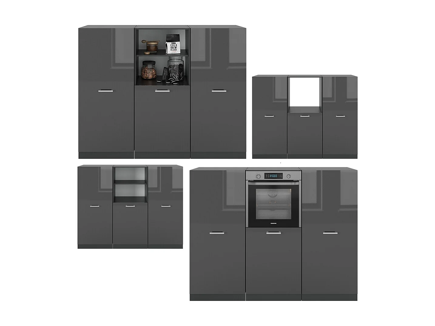 Bloc cuisine anthracite brillant/anthracite 180x46x81.6 r-line