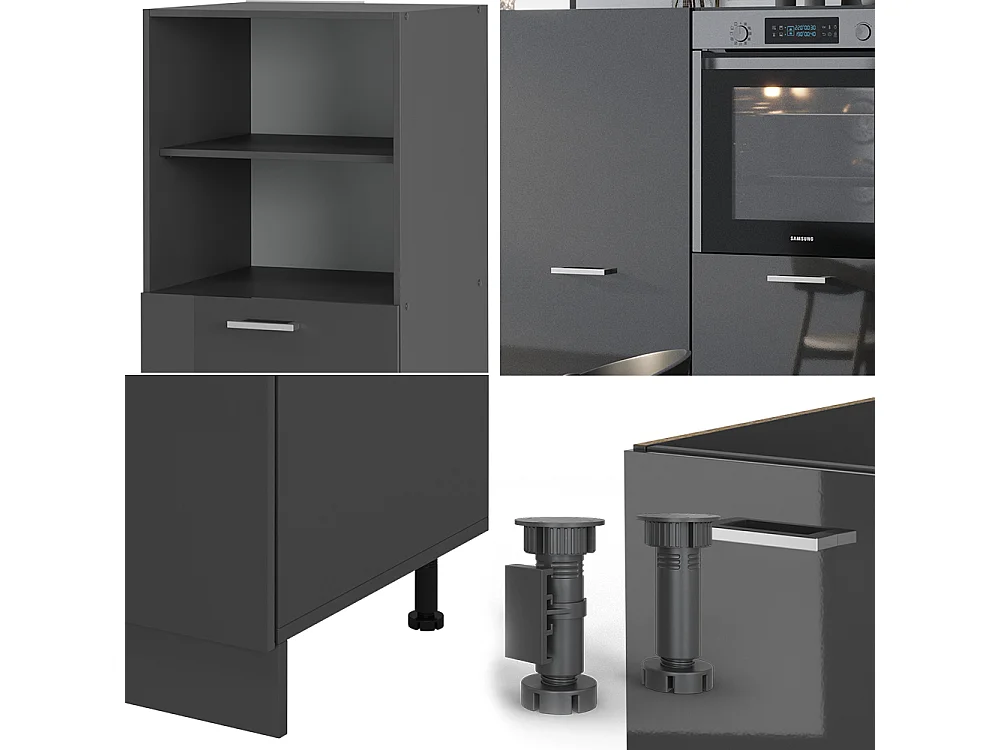 Bloc cuisine anthracite brillant/anthracite 180x46x81.6 r-line