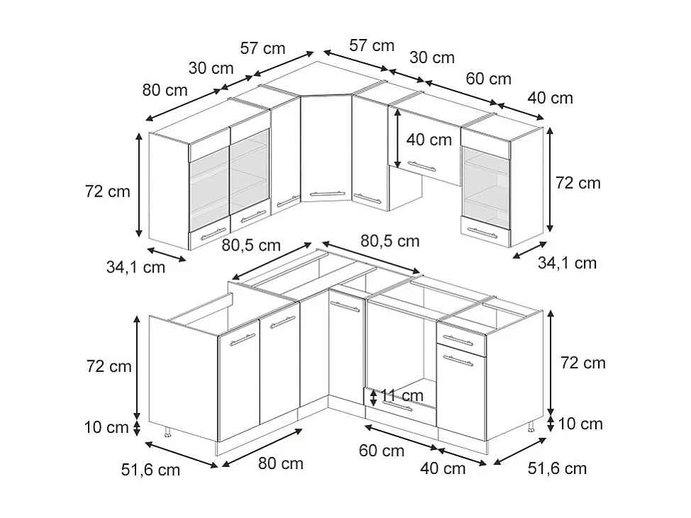 Cuisine en angle anthracite haute brillance 190x46x81.6 fame-line