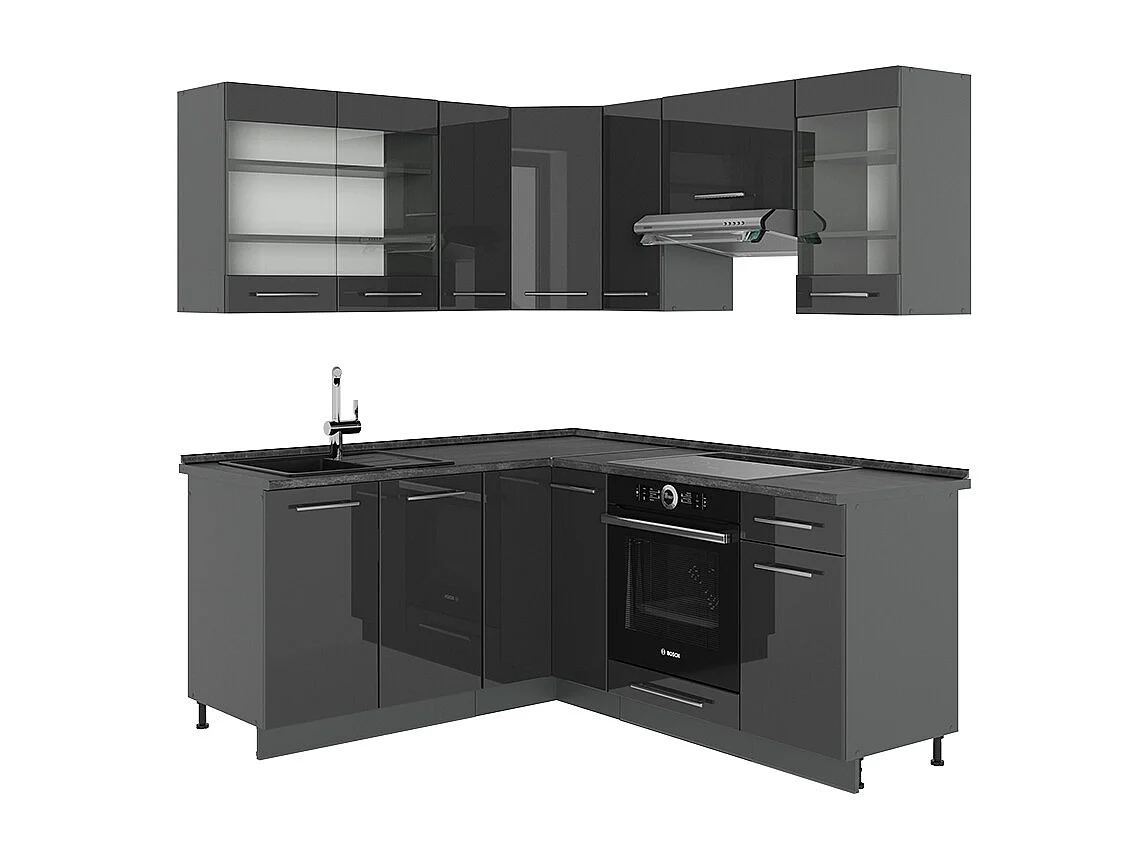 Cuisine en angle anthracite haute brillance 190x46x81.6 fame-line