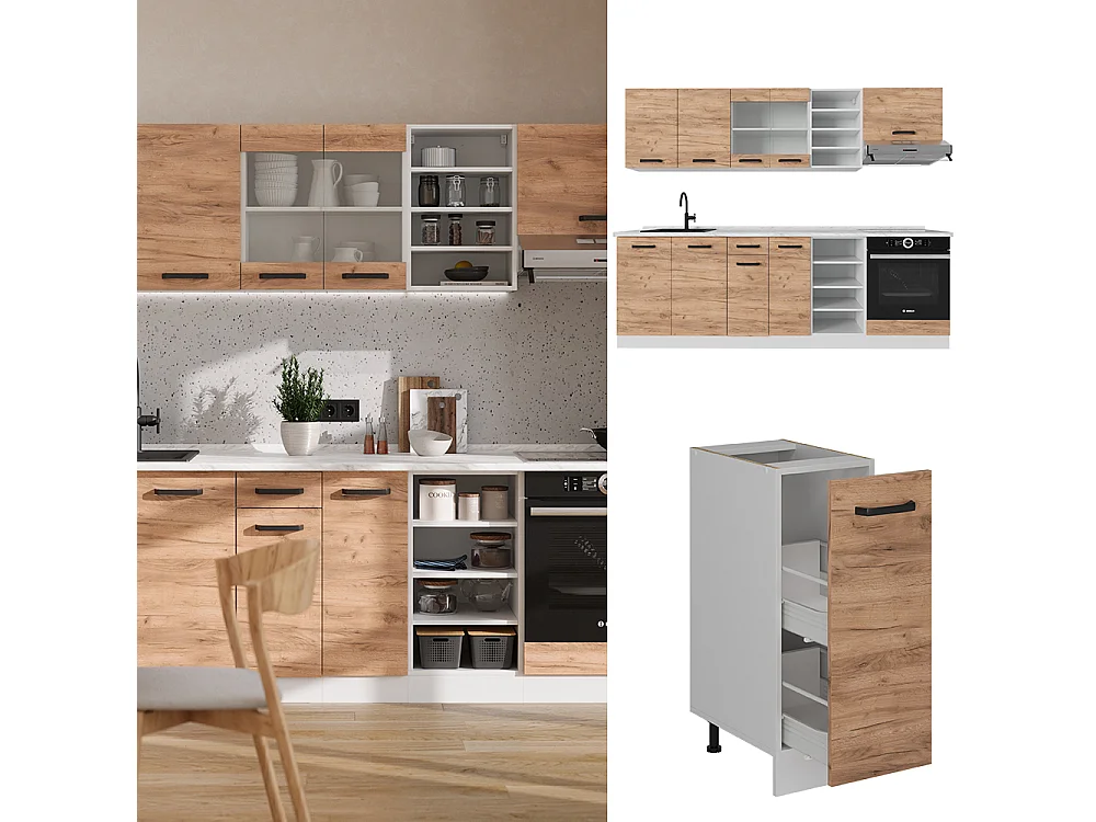 Cuisine chêne doré/blanc 240x60x81.6 r-line