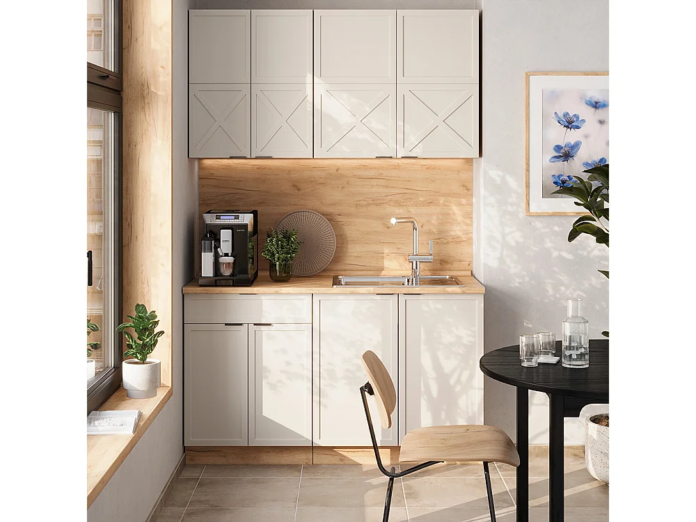 Eenpersoonskeuken grijs/beige/gouden eik 140x60x81.6 fame-line