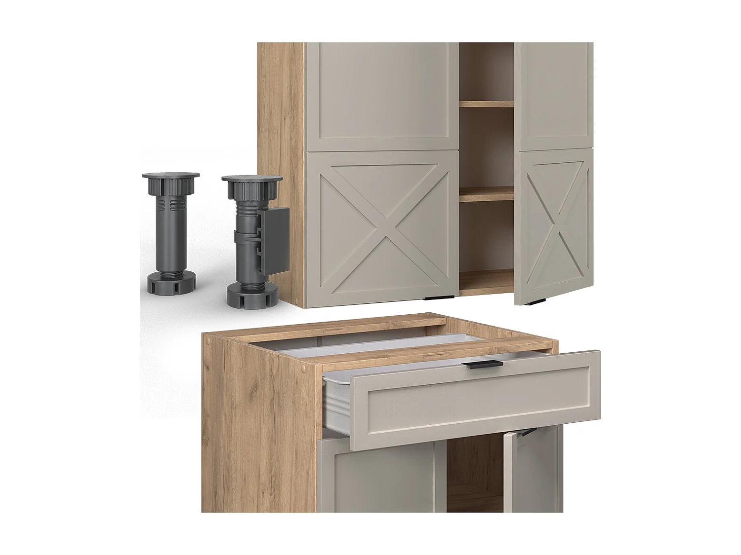 Eenpersoonskeuken grijs/beige/gouden eik 140x60x81.6 fame-line