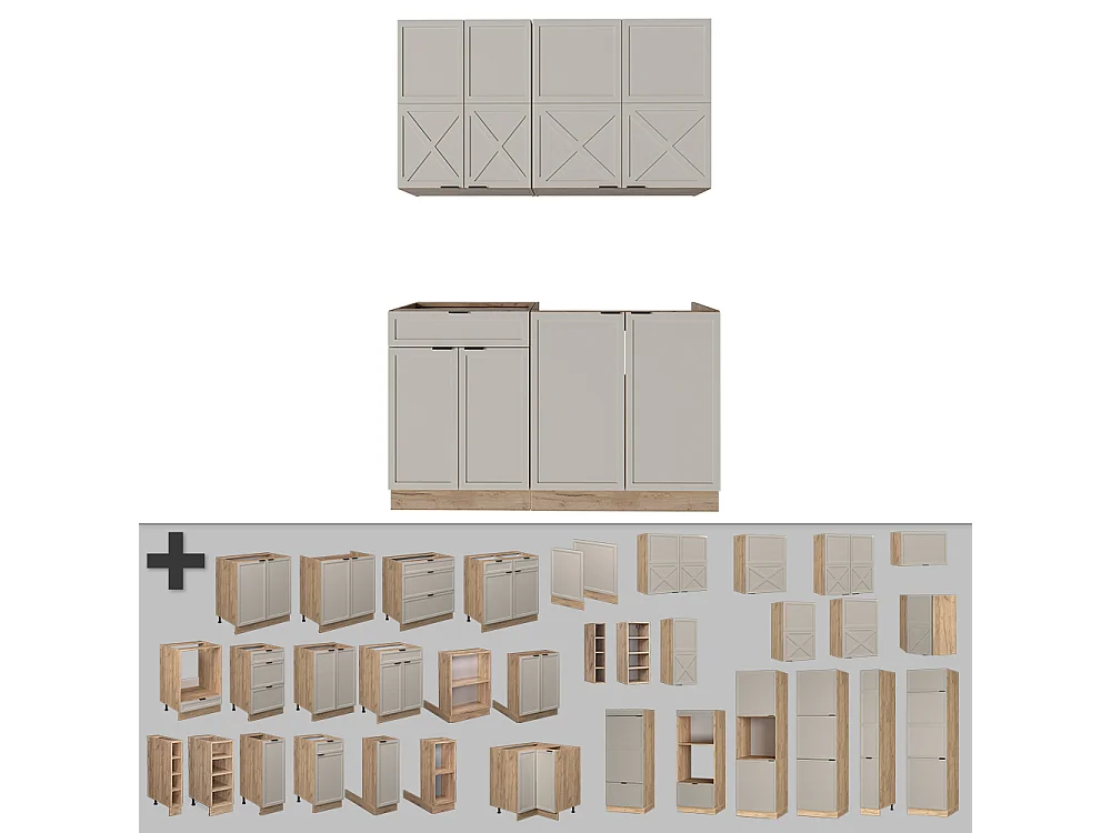 Eenpersoonskeuken grijs/beige/gouden eik 140x60x81.6 fame-line