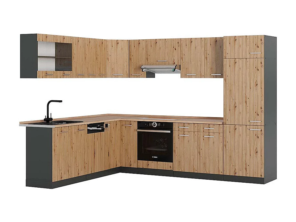 Kogoszczona kuchnia artisan dąb/antracyt 287x60x81.6 r-line