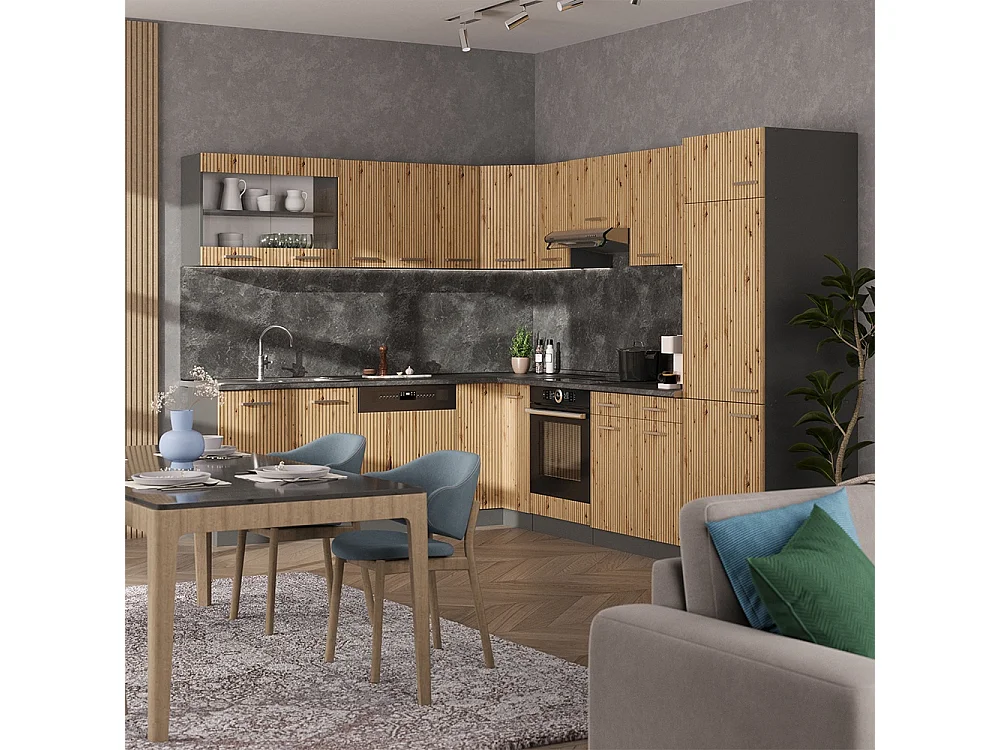 Hjørnekøkken håndværker egetræ/antracit 287x60x81.6 r-line