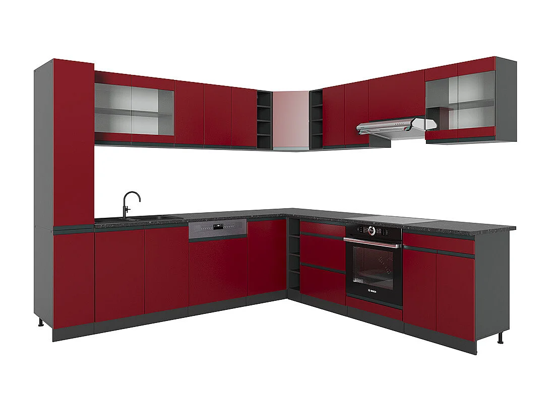 Hjørnekøkken rød 257x46x81.6 r-line