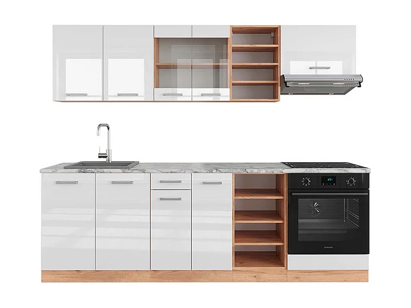 Mueble de cocina blanco brillo intenso/roble dorado 240x60x81.6 r-line