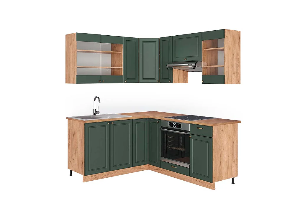 Hörnkök grönguld lantgård/goldkraft ek 190x60x81.6 fame-line