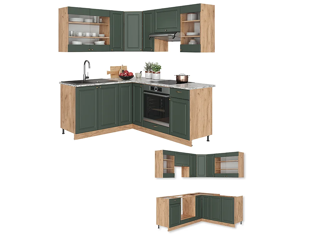 Hörnkök grönguld lantgård/goldkraft ek 190x60x81.6 fame-line