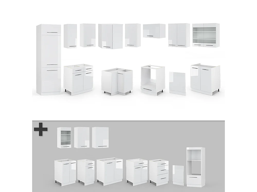 Cuisine en angle blanc brillant/blanc 287x60x81.6 fame-line