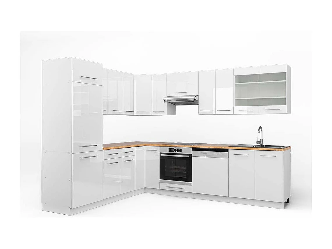 Cuisine en angle blanc brillant/blanc 287x60x81.6 fame-line