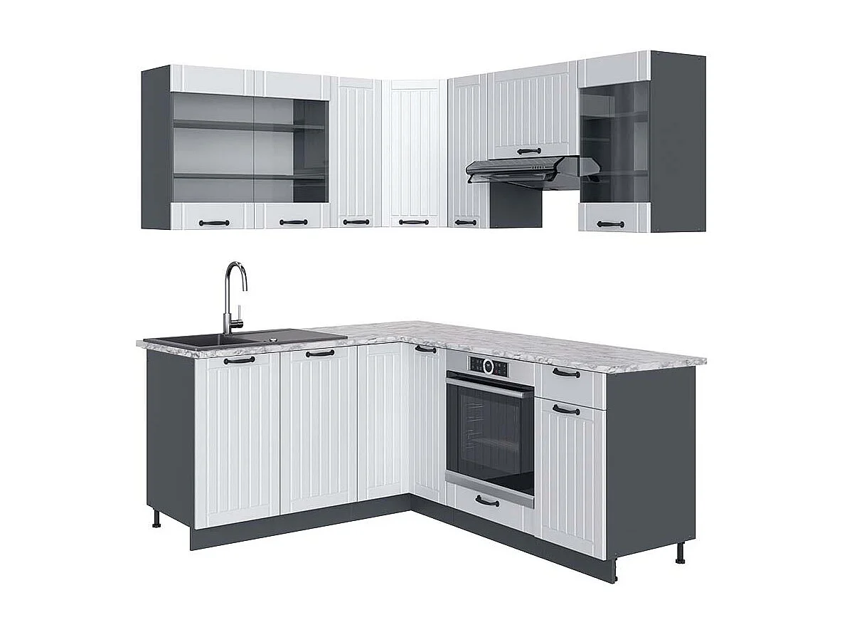 Cuisine en angle blanc cottage/anthracite 190x60x81.6 fame-line