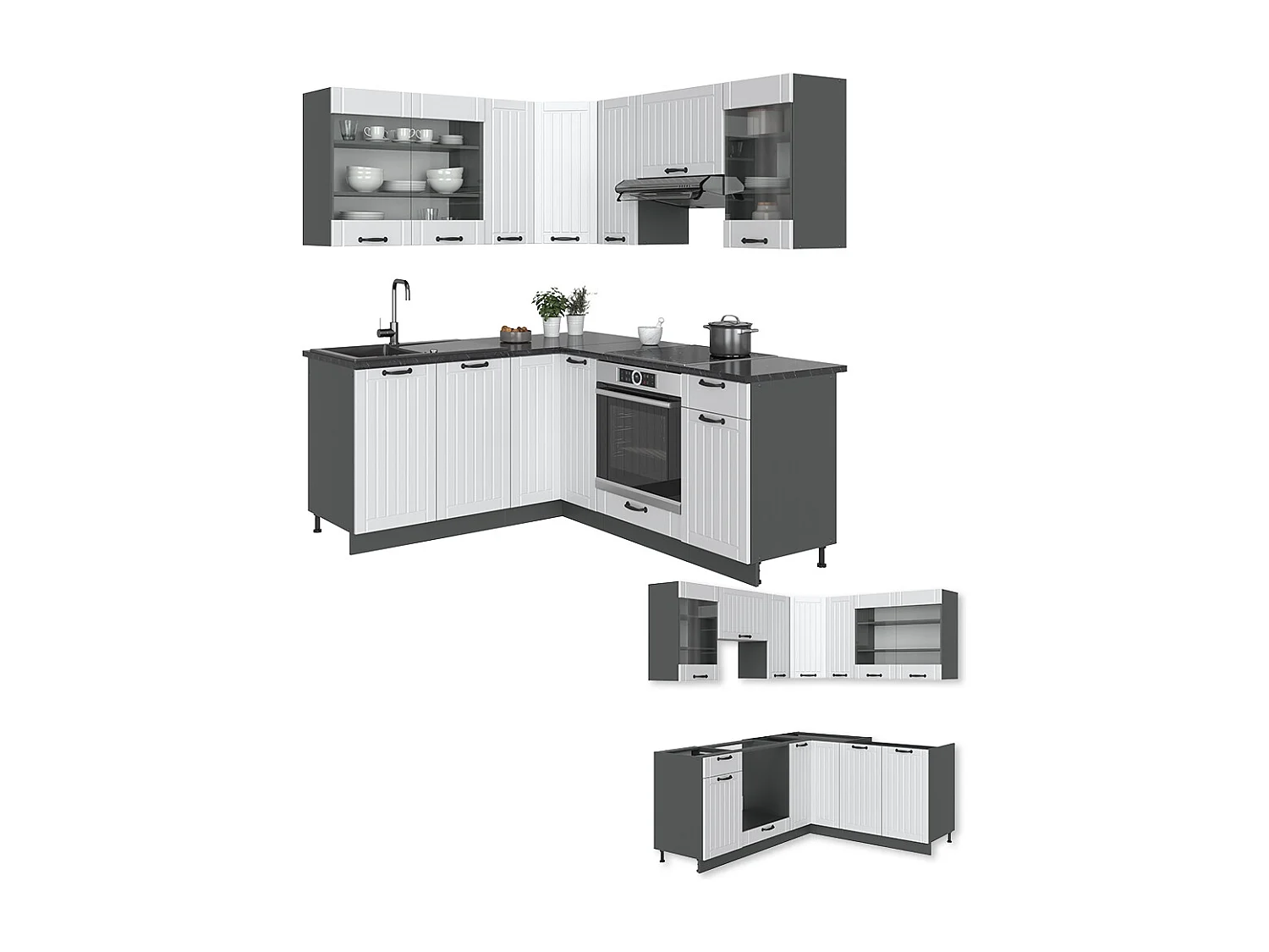 Cuisine en angle blanc cottage/anthracite 190x60x81.6 fame-line