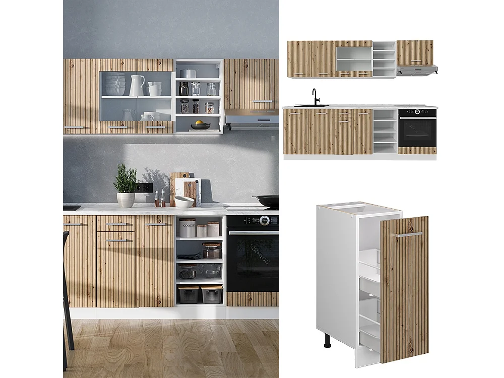 Cuisine artisan chêne/blanc 240x60x81.6 r-line