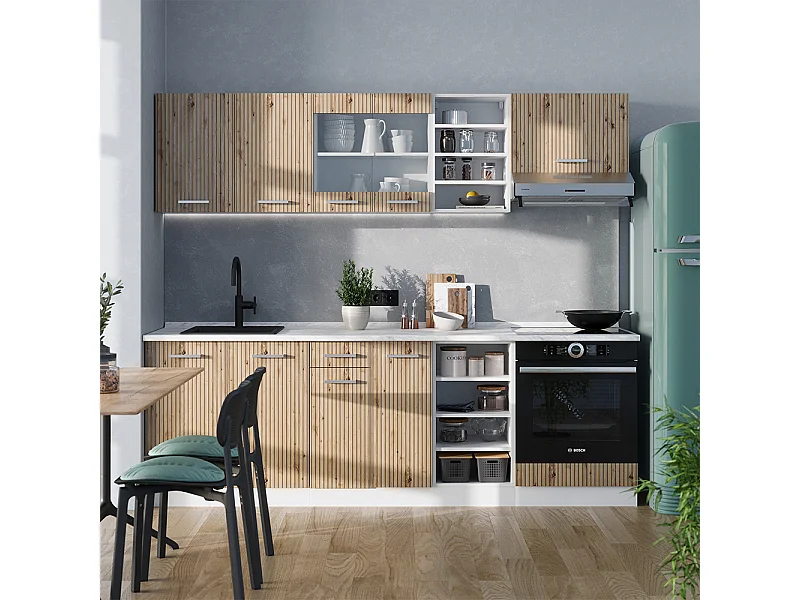 Complete keukeneenheid artisanaal eiken/wit 240x60x81.6 r-line