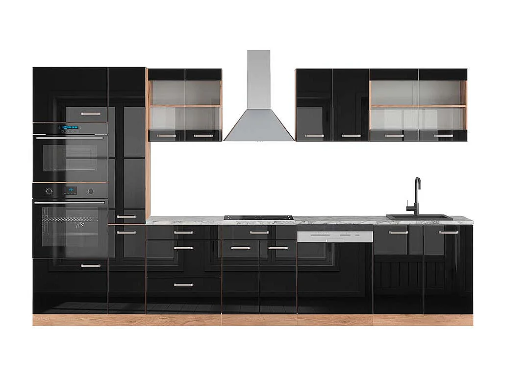 Cucina componibile rovere nero/oro lucido 350x60x81.6 r-line