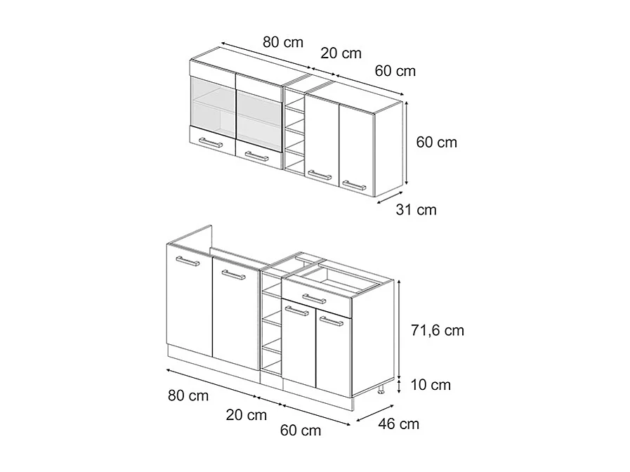 Cocina para solteros negro/antracita de alto brillo 160x46x81.6 r-line