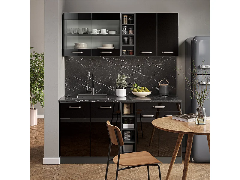 Cuisine noir brillant/anthracite 160x46x81.6 r-line