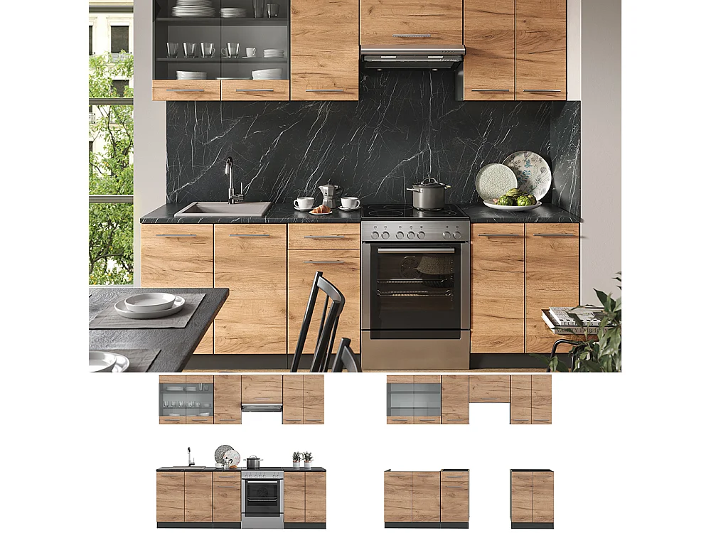 Mueble de cocina oro power roble/antracita 240x46x81.6 fame-line