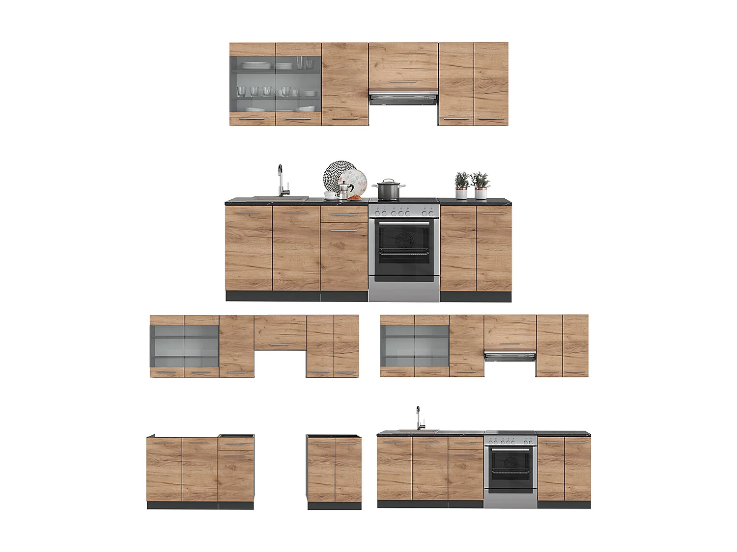 Cuisine chêne doré/anthracite 240x46x81.6 fame-line