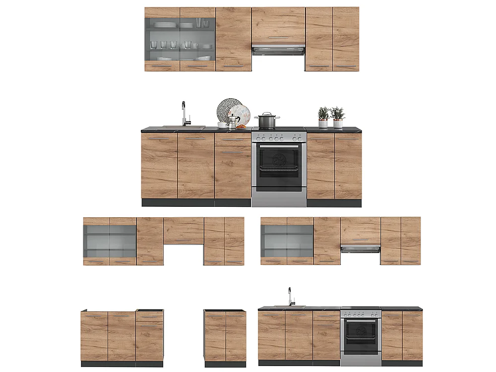 Cuisine chêne doré/anthracite 240x46x81.6 fame-line