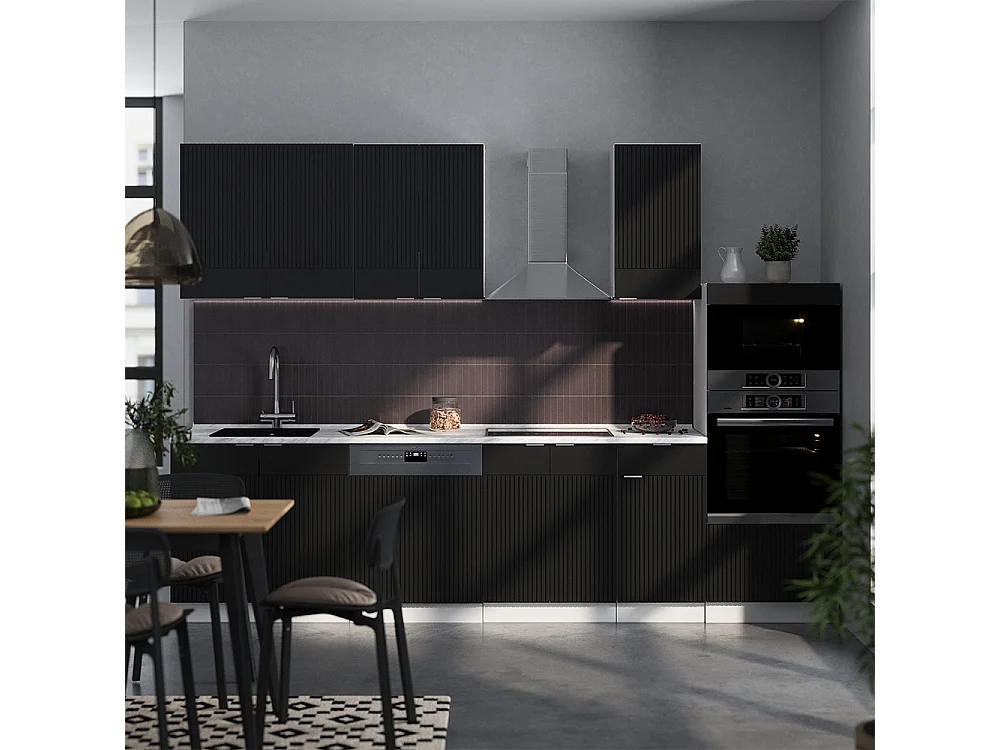 Mueble de cocina negro a rayas/blanco 300x46x81.6 fame-line