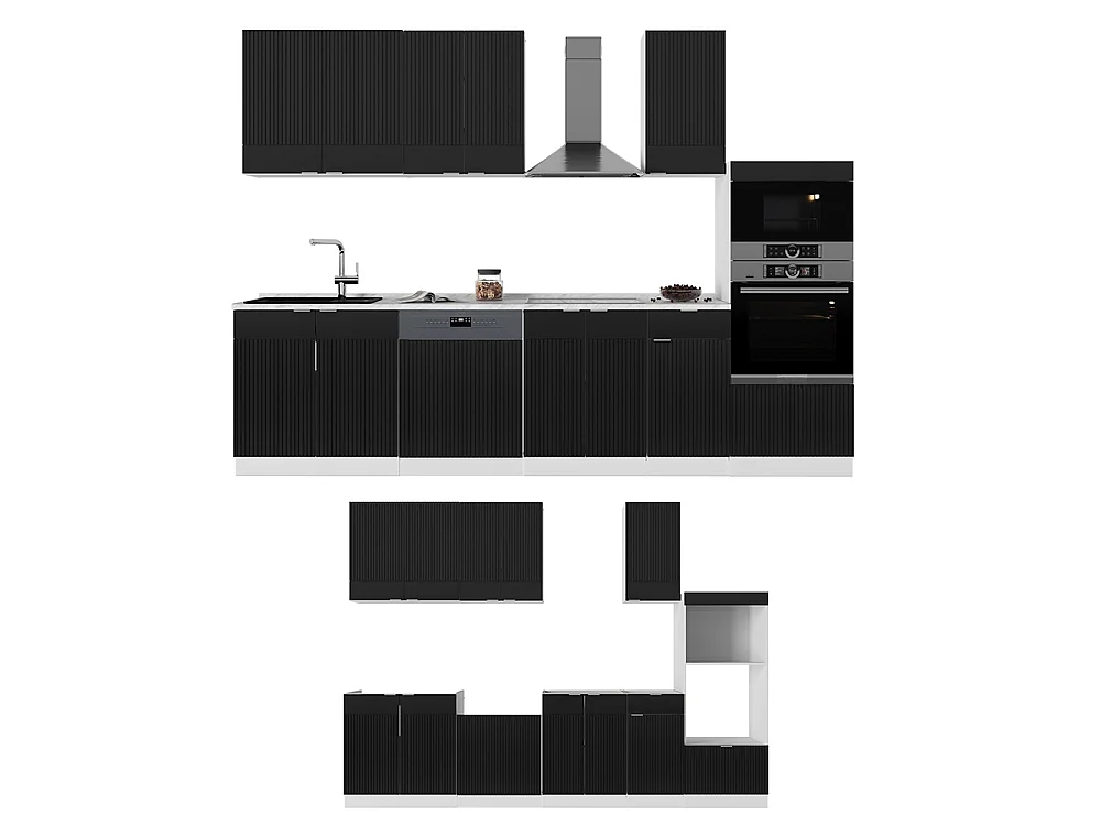 Mueble de cocina negro a rayas/blanco 300x46x81.6 fame-line