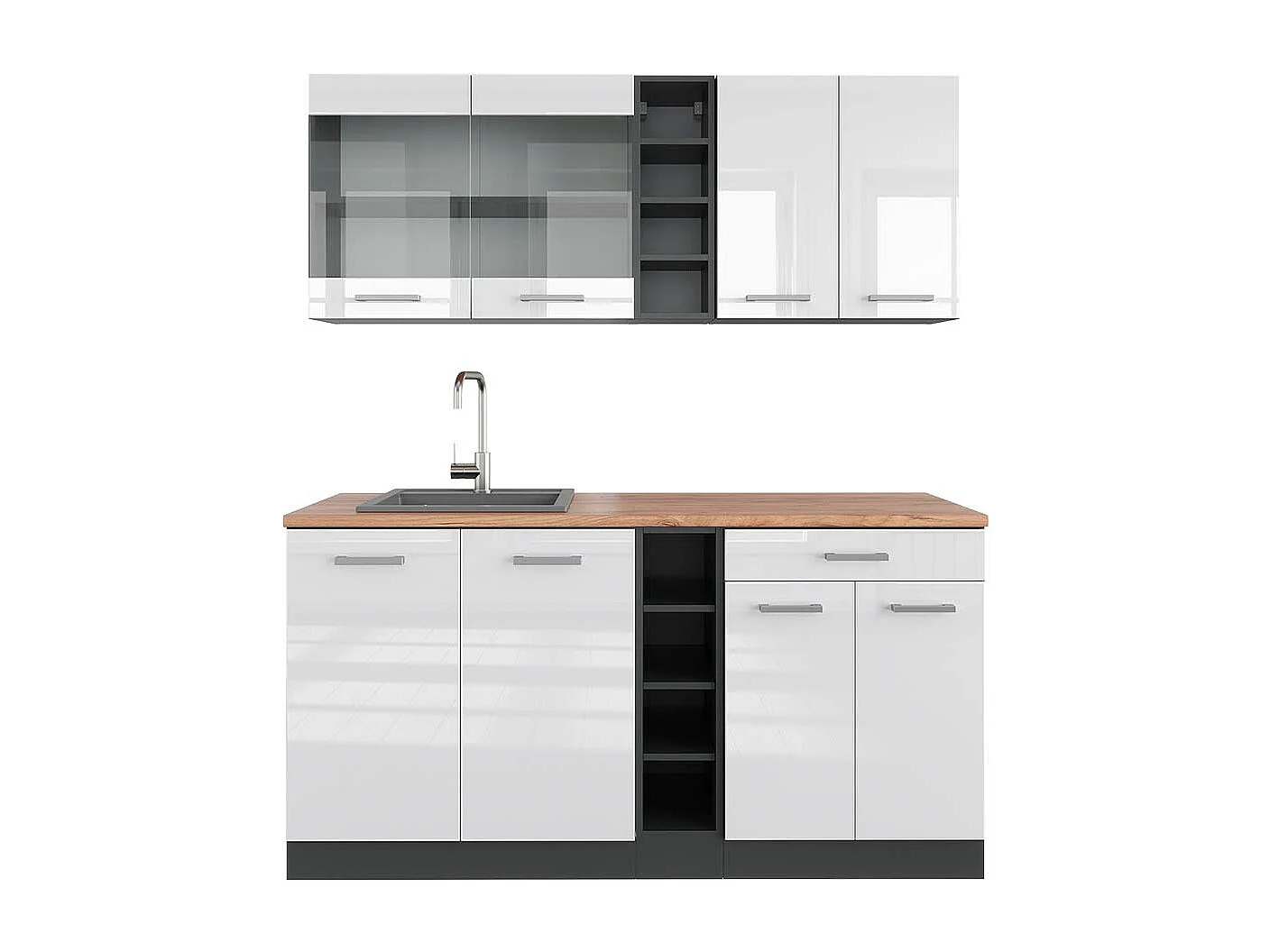 Cucina completa bianco lucido/antracite 160x60x81.6 r-line