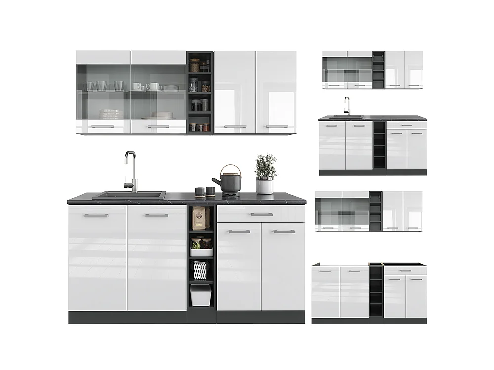 Eenpersoonskeuken wit hoogglans/antraciet 160x60x81.6 r-line