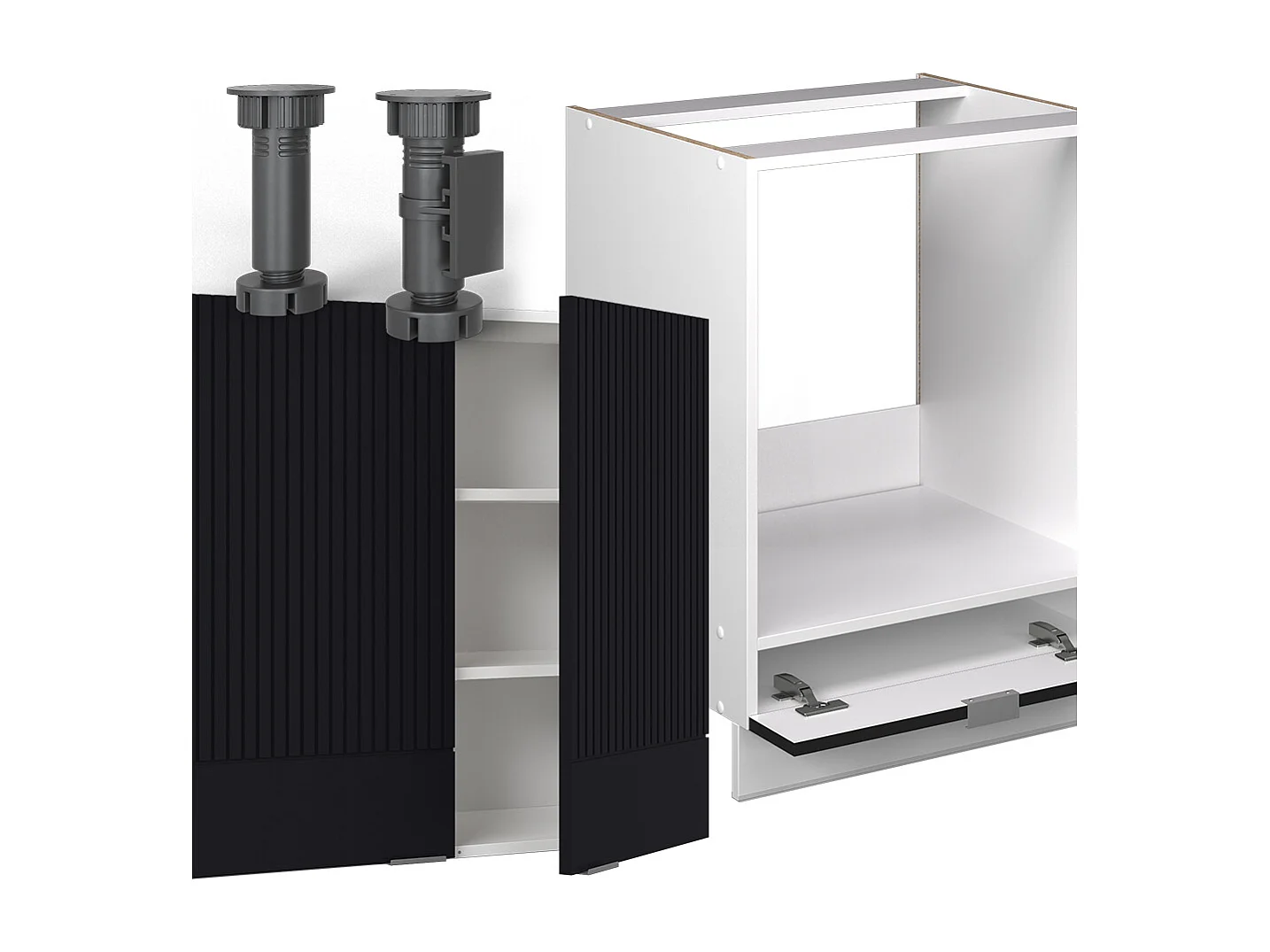 Cuisine en angle noir rayé/blanc 190x60x81.6 fame-line