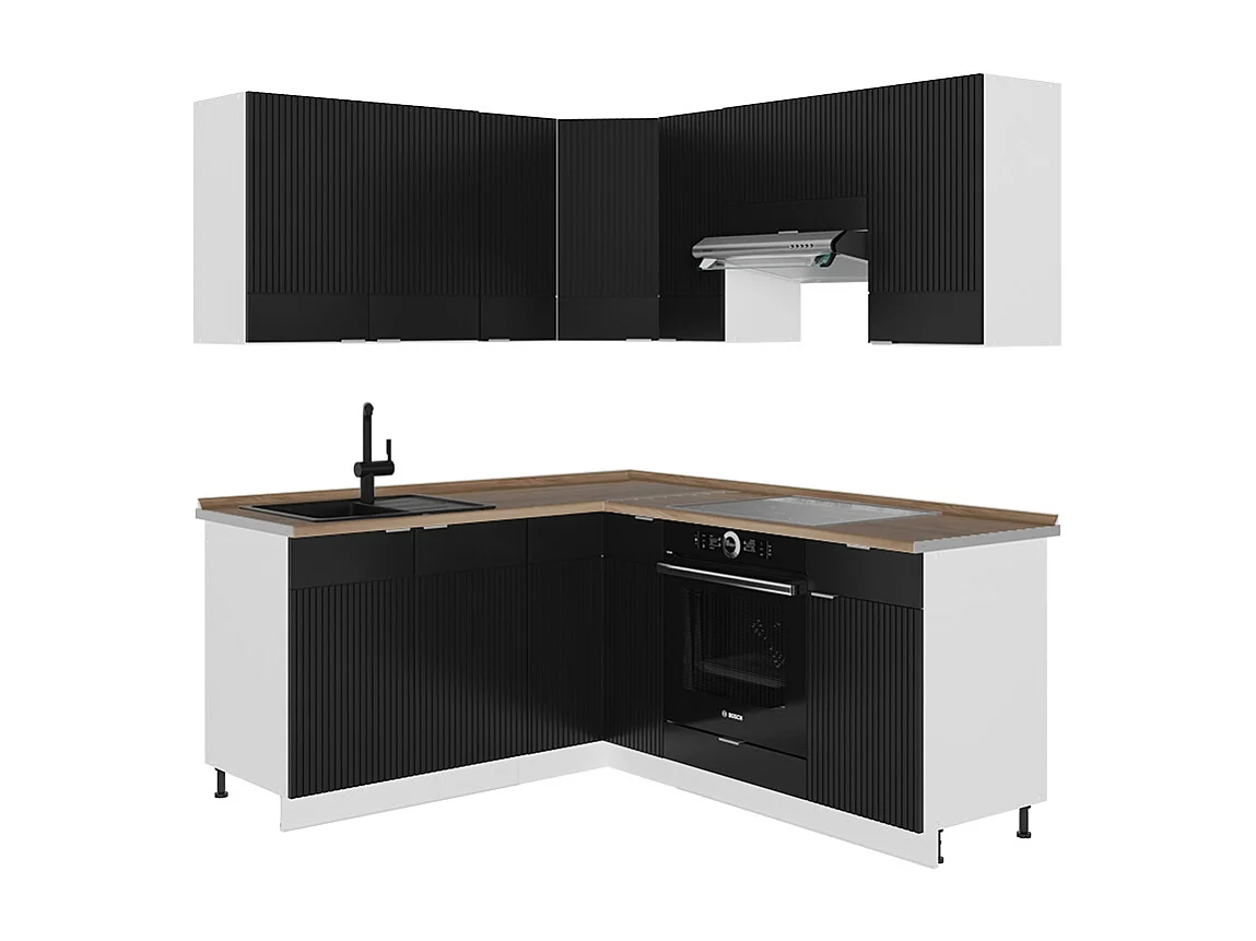 Cuisine en angle noir rayé/blanc 190x60x81.6 fame-line
